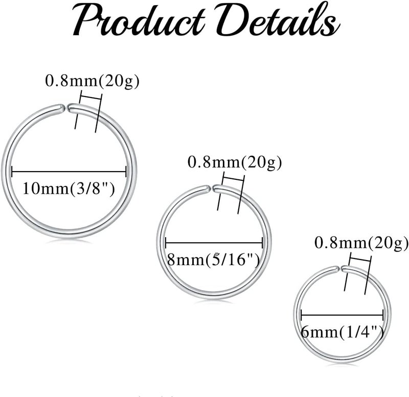 FECTAS Nose Rings Hoops Surgical Steel 18g 20g Gauge 6mm 8mm 10mm 12mm Earrings Piercing Hoops Jewelry for Men Women - Image 2